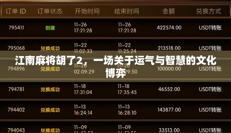 江南麻将胡了2,一场关于运气与智慧的文化博弈 江南麻将胡了2,一场关于运气与智慧的文化博弈