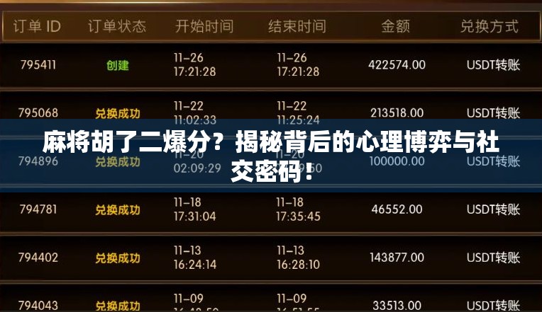 麻将胡了二爆分？揭秘背后的心理博弈与社交密码！