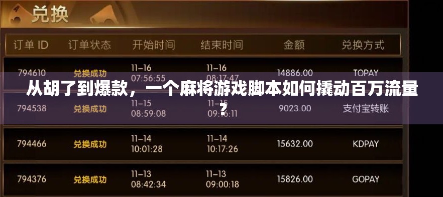 从胡了到爆款，一个麻将游戏脚本如何撬动百万流量？