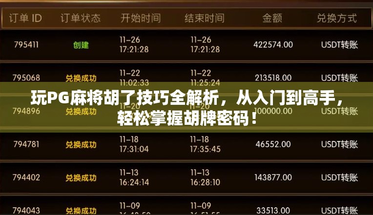 玩PG麻将胡了技巧全解析,从入门到高手,轻松掌握胡牌密码! 玩PG麻将胡了技巧全解析,从入门到高手,轻松掌握胡牌密码!